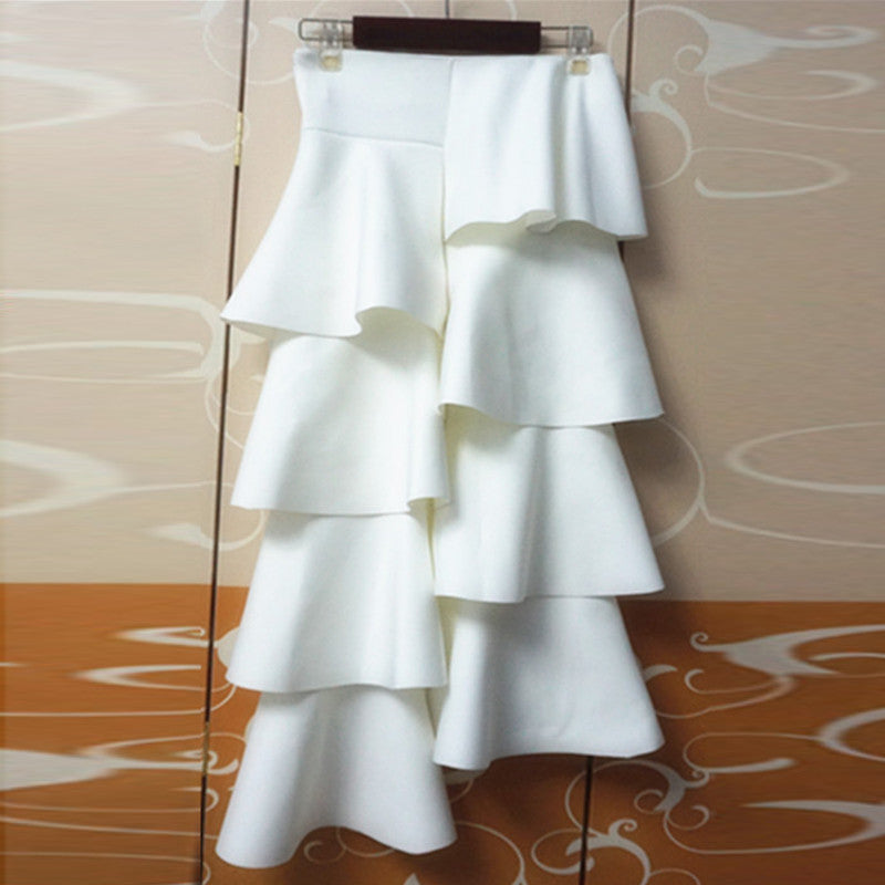 Ruffles Maxi Dresses Irregular Casual Solid Color Long Skirts