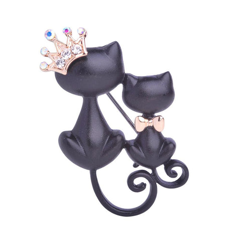 Mother Daughter Cats Brooches Crystal Crown