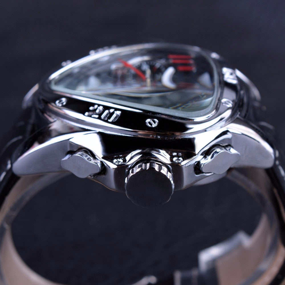 Sport Racing Geometric Triangle Design Genuine Leather Strap Top Quality Automatic Watch wm-m