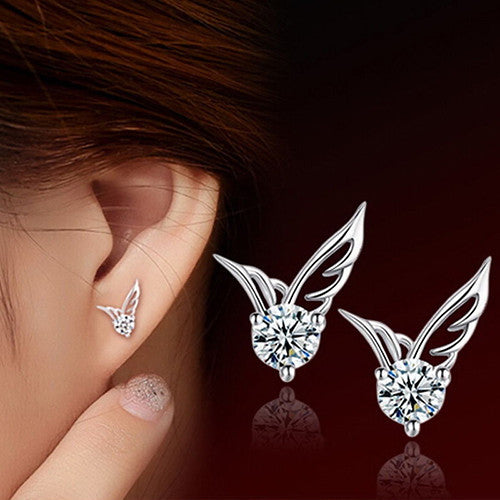 Excellent Angel Wings Crystal Silver Plated Earrings