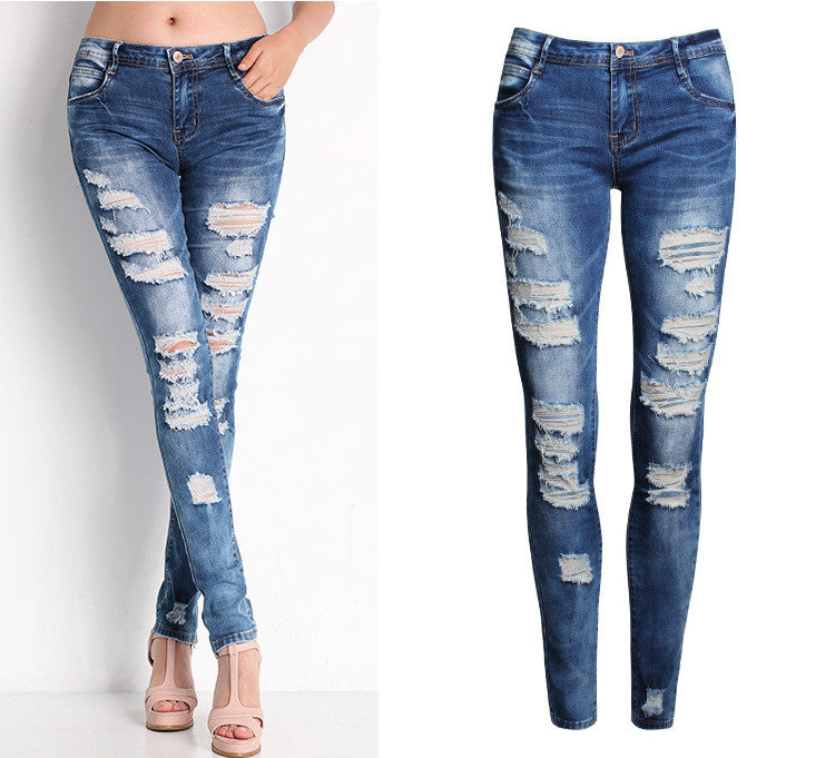 Cotton Stretch Ripped Skinny Denim For Women