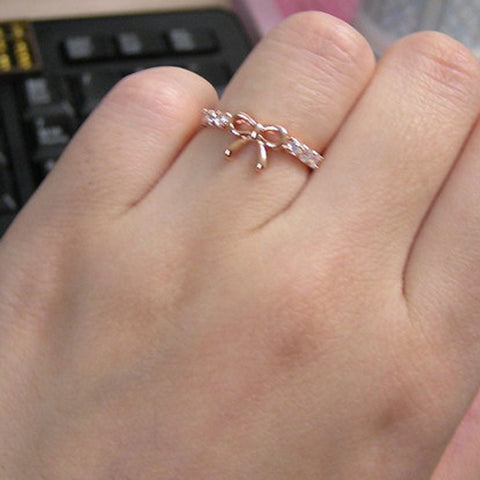 Jewelry Simple Crystal Bow Ring wr-