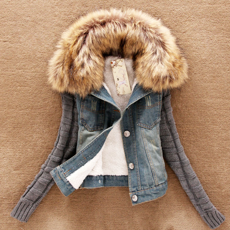 Basic Fur and Wool Denim Women Jacket