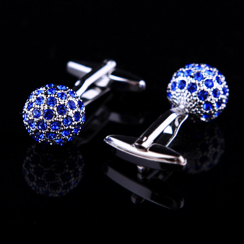 Blue Crystal Ball Buttons Design High Quality Cufflinks