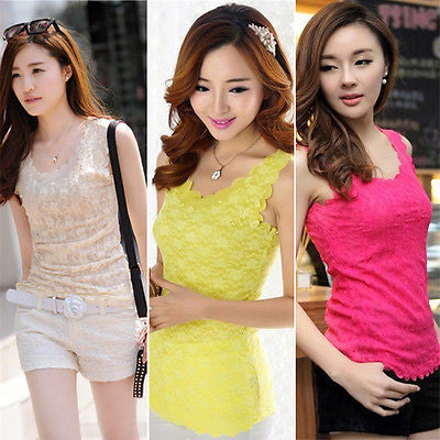 Ladies Floral Lace Crochet Sleeveless Tank Tops