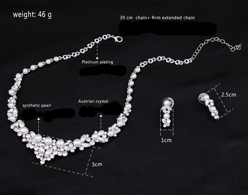 Elegant Pearl Bridal Wedding Jewelry Sets Leaf Crystal Necklaces Earrings