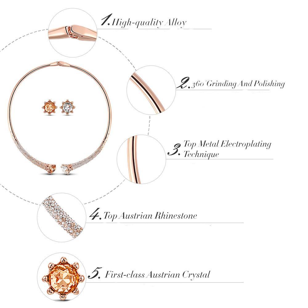 Rose Gold Plated Flower Jewelry Sets Choker High Quality Necklaces & Earrings