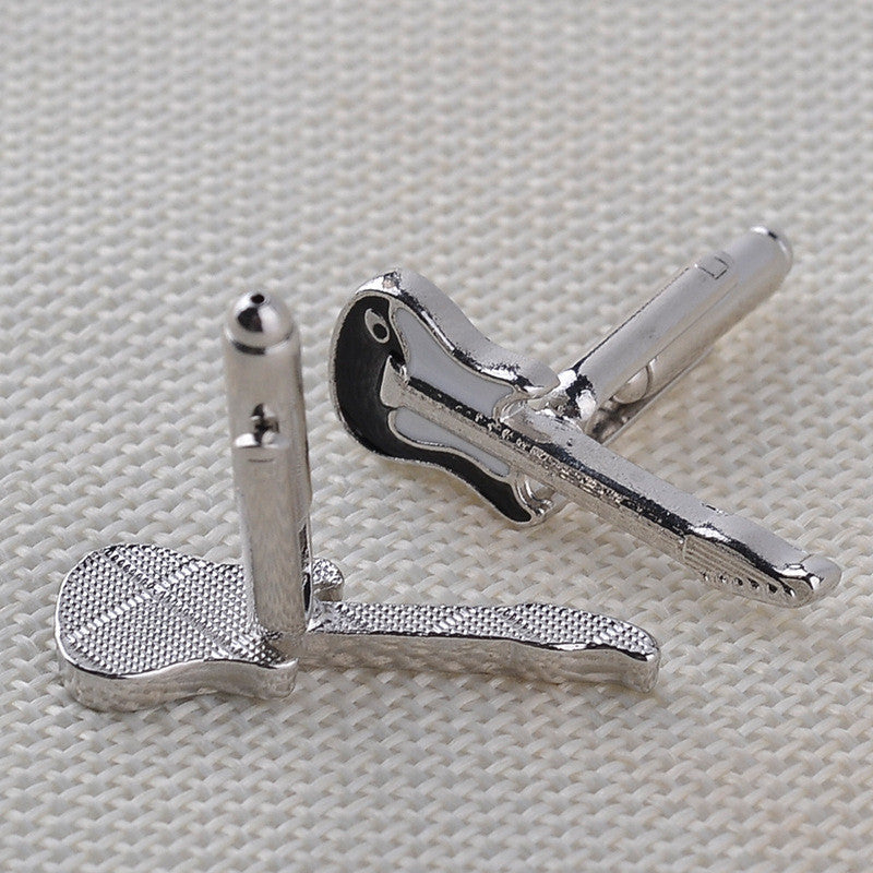 Trendy Fashion Guitar Musical Instrument Silver Cufflinks