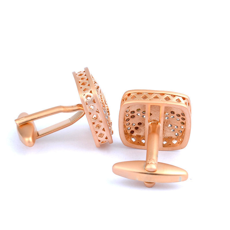 Classic Upscale Rose Gold Plated Crystal Cufflinks