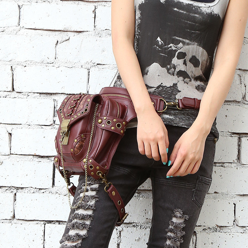 Personality Brown Leather Steampunk Mini Waistbag bw