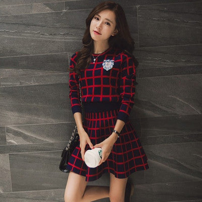 Knitted Long-Sleeve w-Sweater Skirt Suits for Women