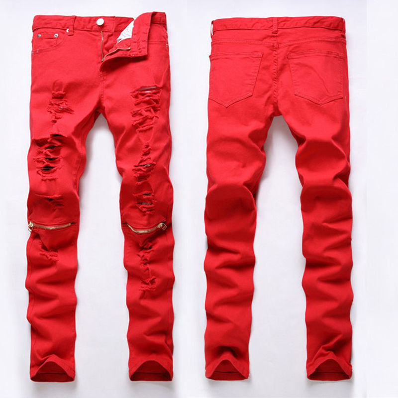 Casual Ripped Hollow Out Biker Jeans for Men