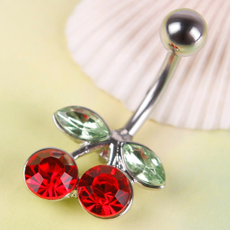 Women Belly Button Piercing Ring Red Cherry Crystal Body Jewelry