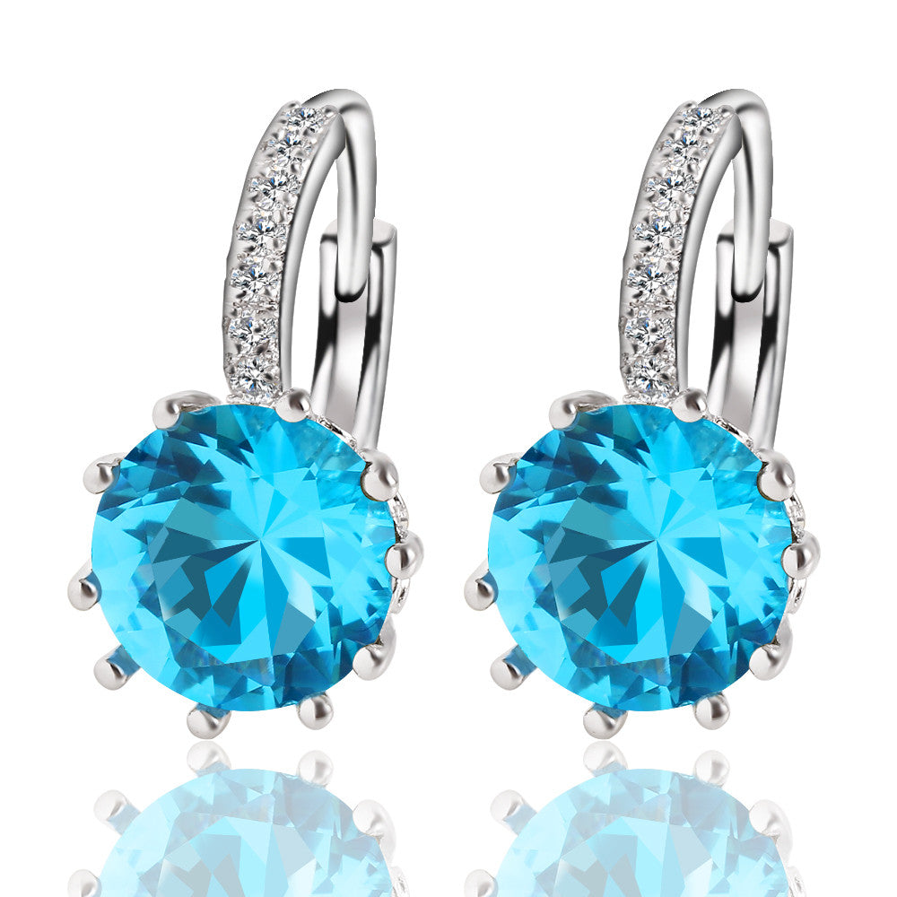 Fashion 10 Color Crystal Round Zirconia Earrings
