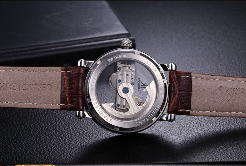 Hollow Automatic Mechanical Vintage Skeleton Men Luxury Leather Watch wm-m