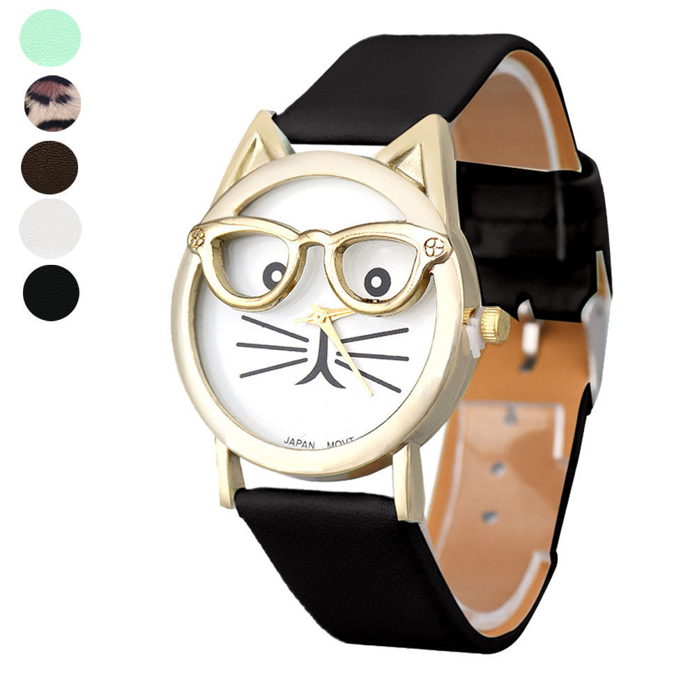 Lovely Cats Face Cartoon Designer Watches in 5 Color ww-b