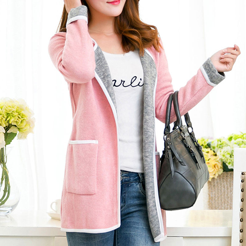 Long Full Sleeve Slim Pocket Knitted Cardigan Sweaters for Women