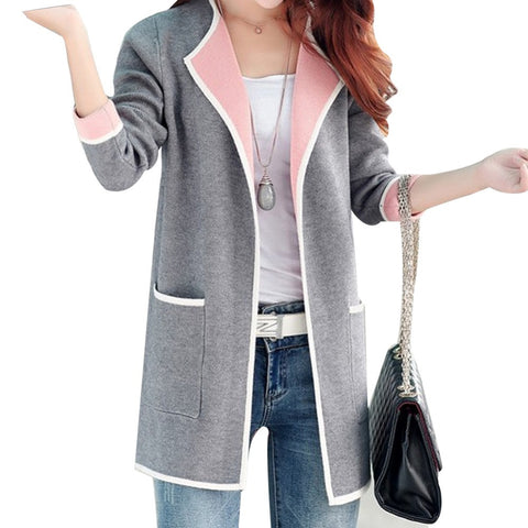 Long Full Sleeve Slim Pocket Knitted Cardigan Sweaters for Women