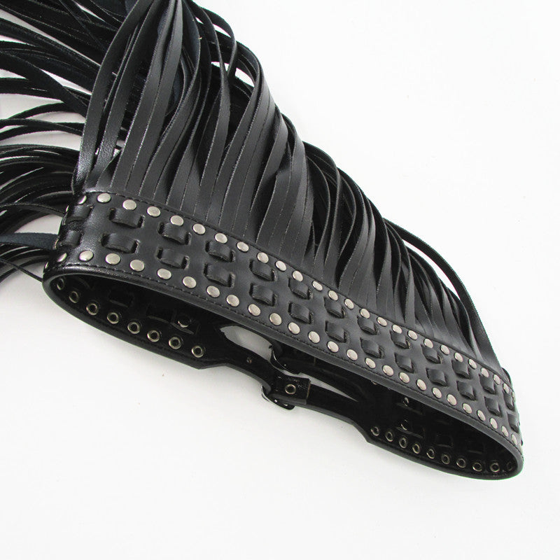 Fantastic Long Fringe Black Designer Faux Leather Long Tassels Belt for Women