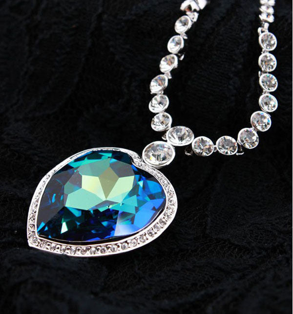 Heart of The Ocean Staterment of Love Luxury Big Size Blue Crystal Pendant Necklaces
