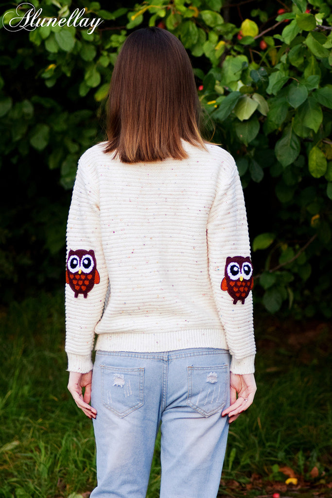 Owl Character With Pockets Loose Cashmere Sweaters For Women