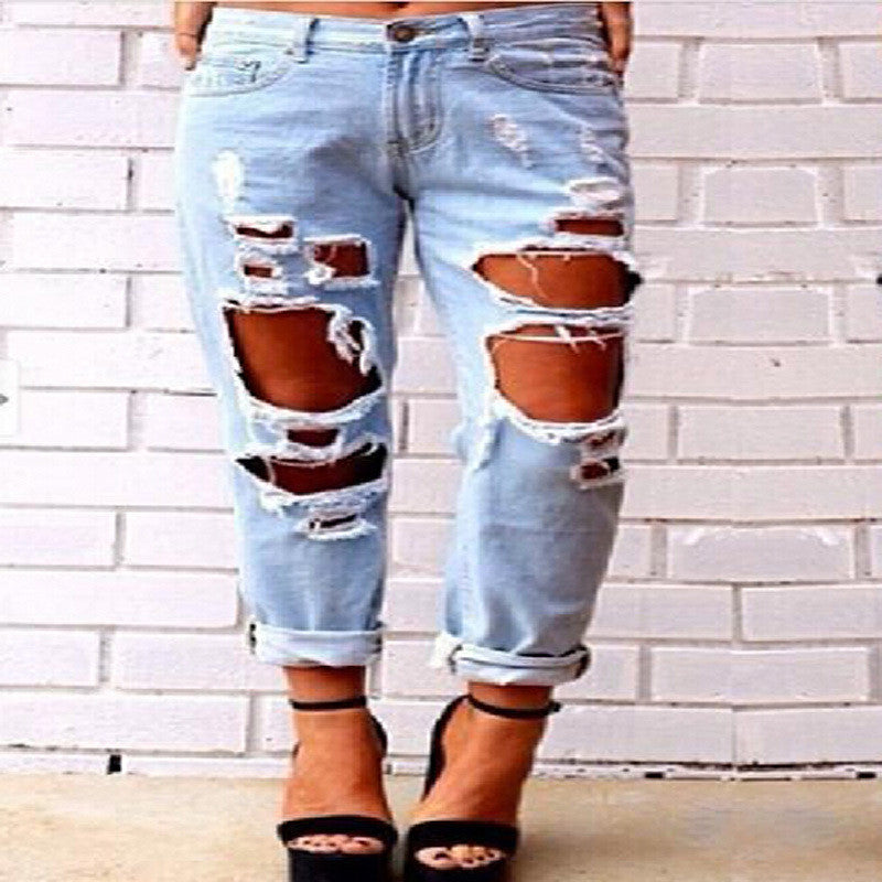 Faded Ripped Casual Jeans for Women