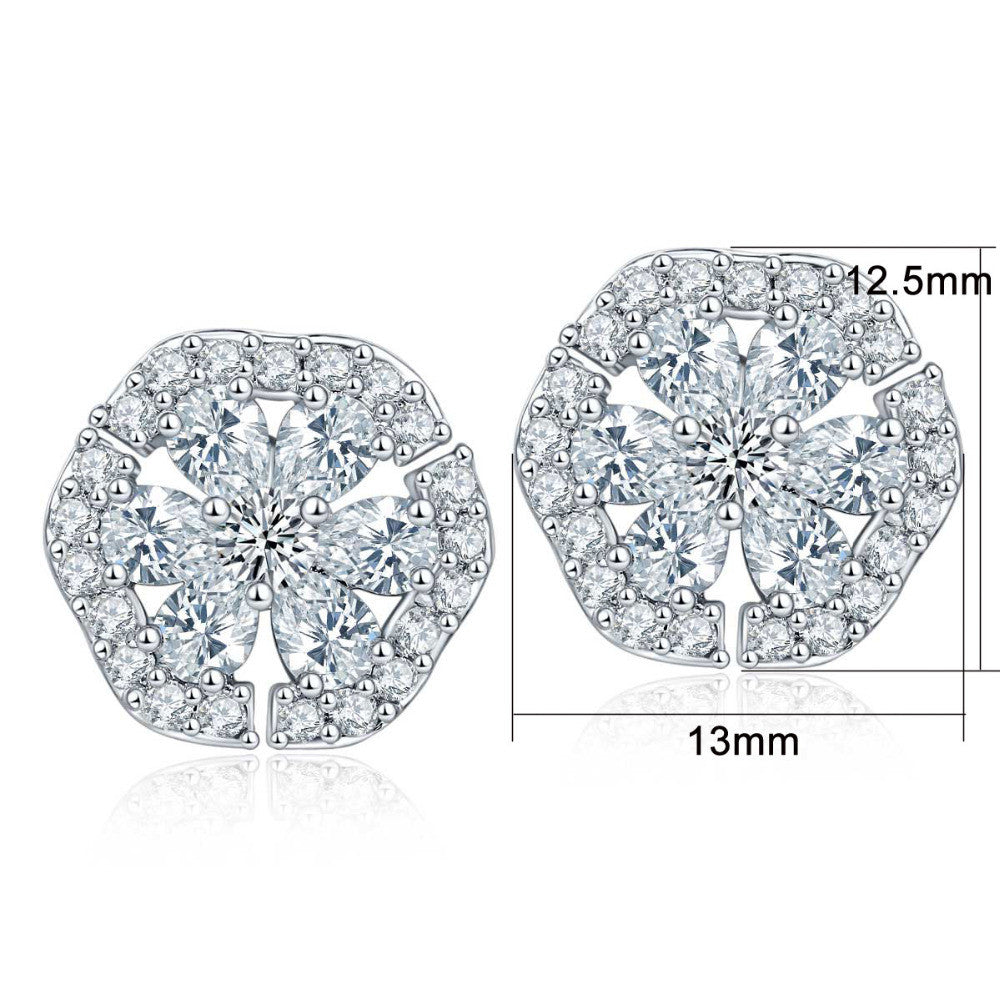 Elegant Best Copper Round Flower Pattern Lovely Crystal Earrings