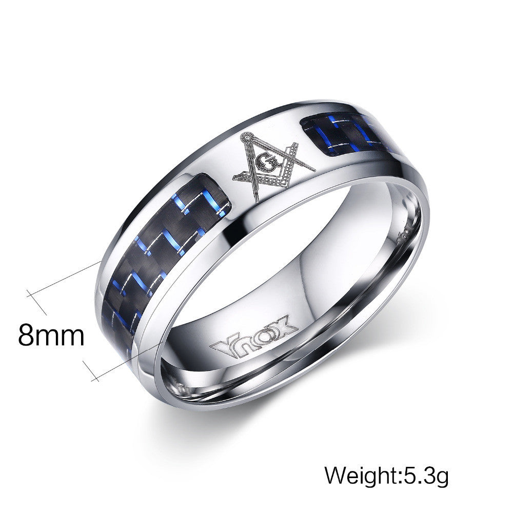 Masonic Rings Stainless Steel With Blue & Black Carbon Fiber mj-
