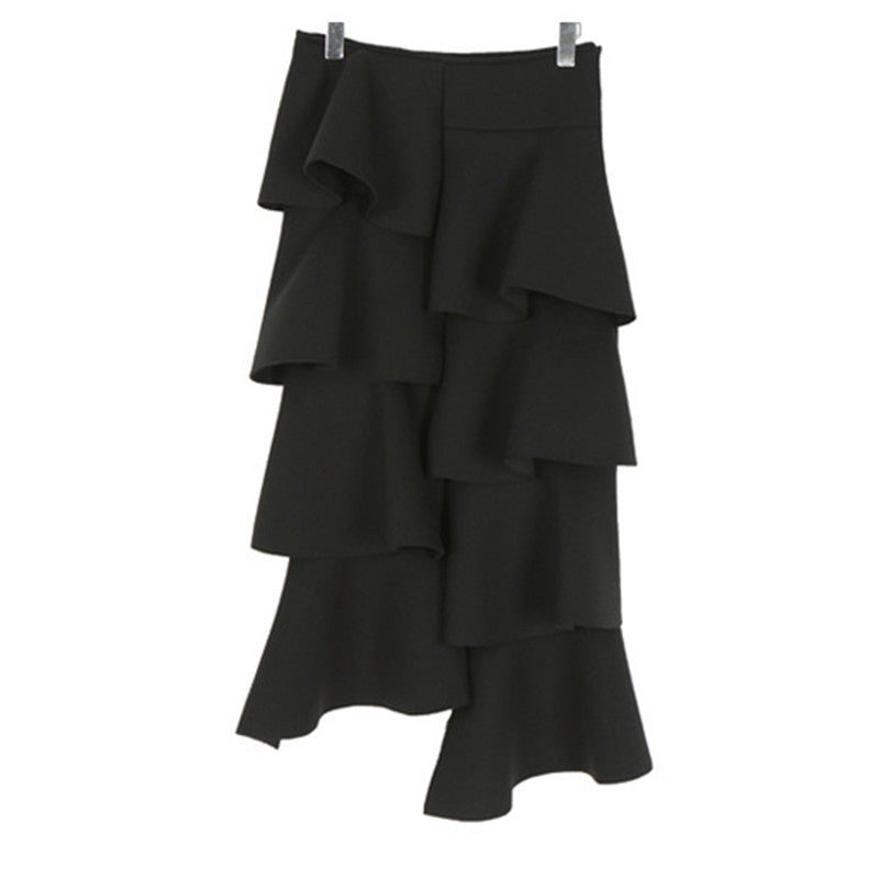 Ruffles Maxi Dresses Irregular Casual Solid Color Long Skirts