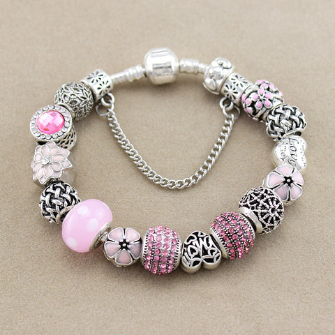 Pink Crystal Beads Charm Bracelets