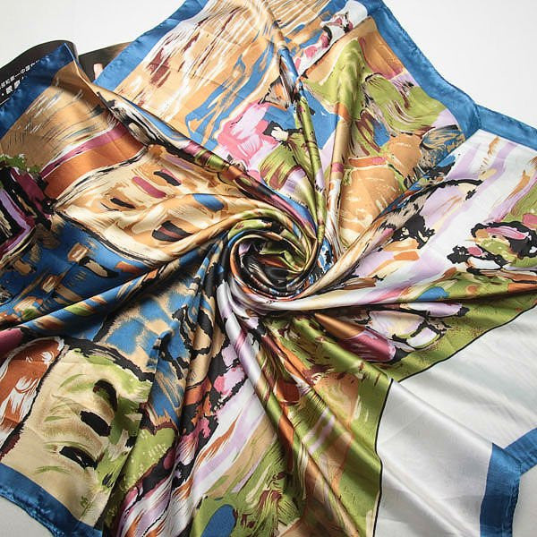 Vincent Van Oil Painting Coffee House Big Size Silk Scarves For Women