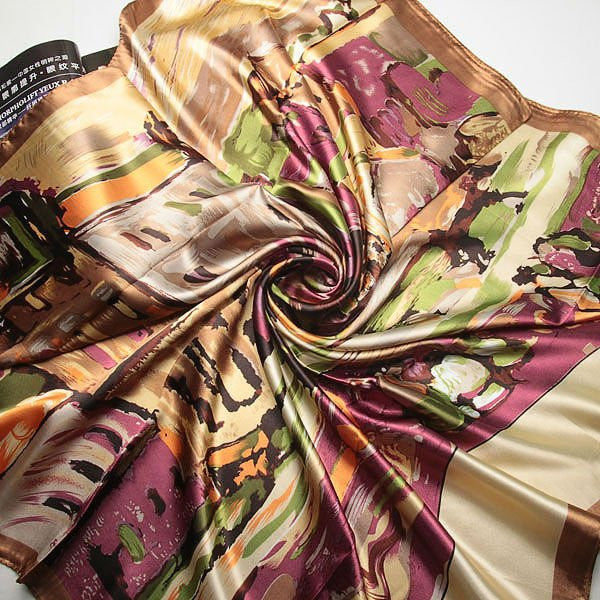 Vincent Van Oil Painting Coffee House Big Size Silk Scarves For Women