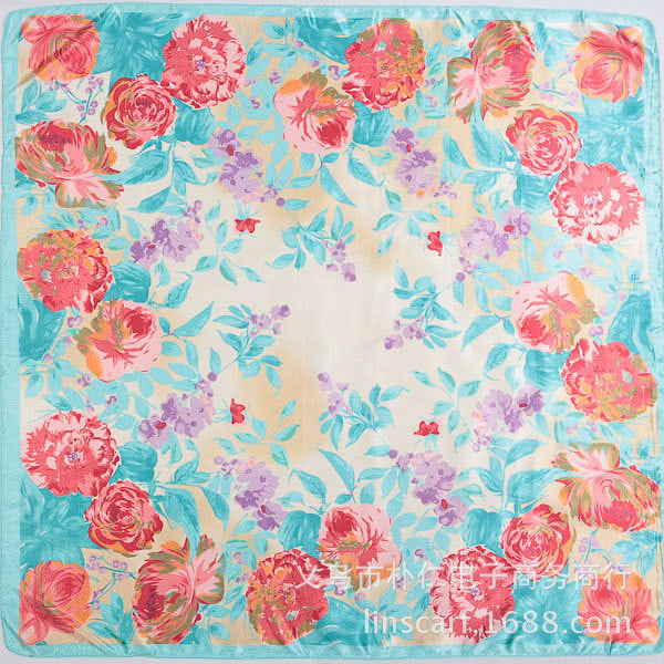 Flower Print Oil Painting Square Shape Silk Scarves For Women