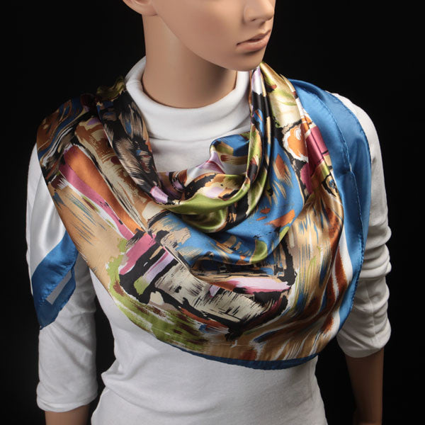 Flower Print Oil Painting Square Shape Silk Scarves For Women