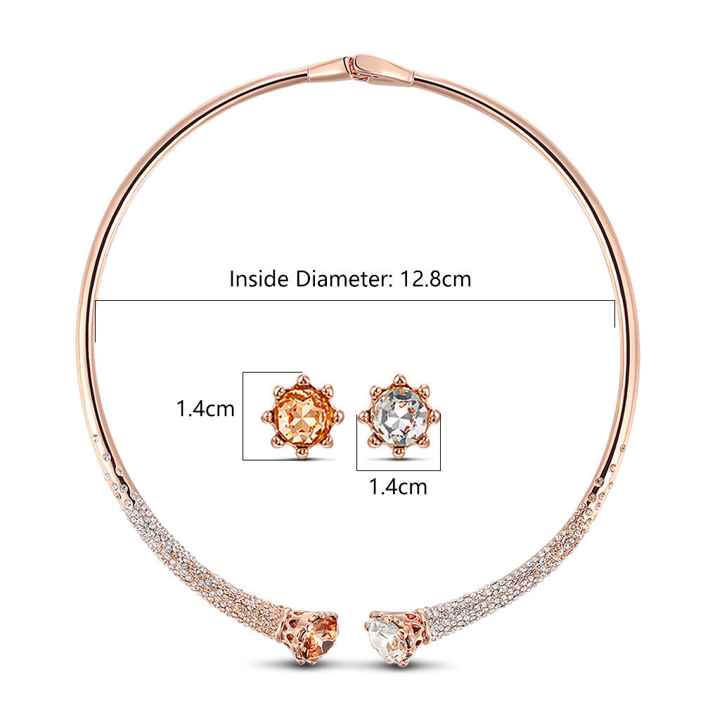 Rose Gold Plated Flower Jewelry Sets Choker High Quality Necklaces & Earrings