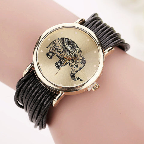 Elephant Leather Bracelet Watch ww-b