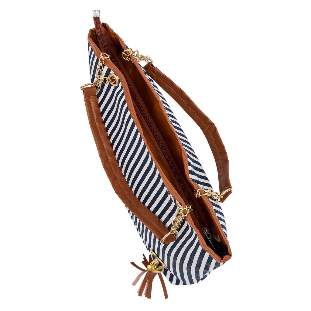 Striped Canvas Tote Handbag For Women