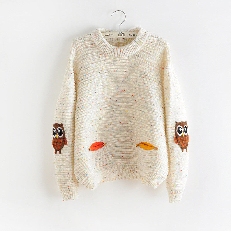 Owl Character With Pockets Loose Cashmere Sweaters For Women