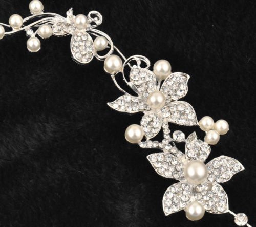 Bridal Wedding Flower Delicate Pearls Beauty Crystal Headband