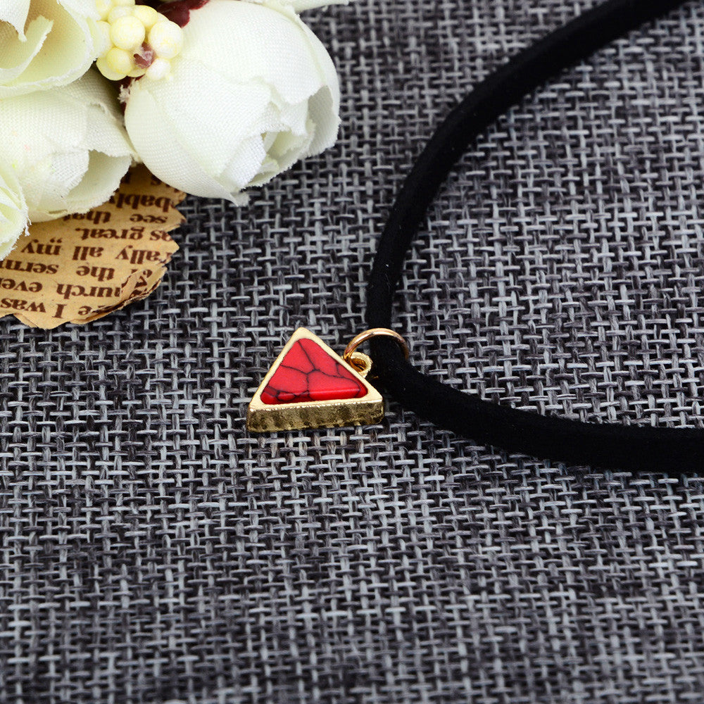 Punk Short Black Velvet Choker Necklaces With Triangle Faux Stone in 6 Colors