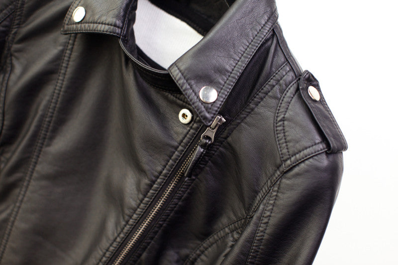 Rivet Zipper Motorcycle Faux Leather Women Jackets
