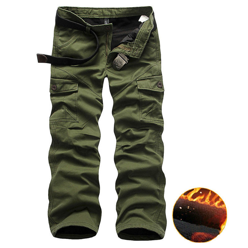 Warm Velvet Military Cargo Joggers Cotton Casual Pants for Men