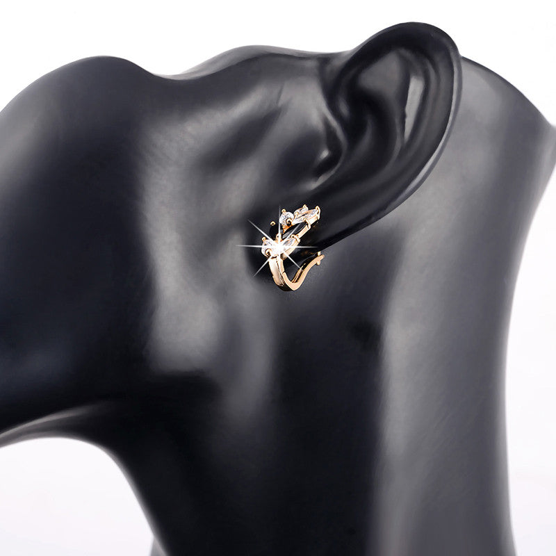 Trendy Leaf Design Black&Clear Marquise Cut Zircon Earrings