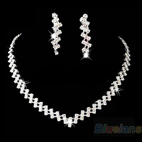 Bridal Wedding Crystal Necklaces & Earrings Jewelry Sets
