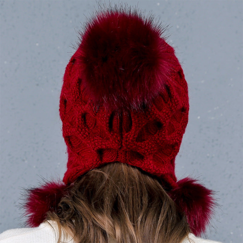 Winter Beanie Hats for Women Rabbit Fur Knitted Caps