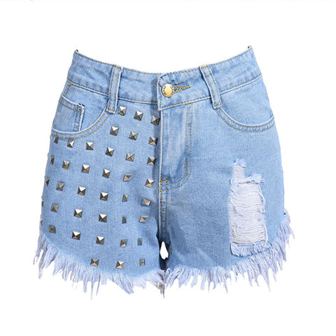 Summer Fashion Rivets Tassel Shorts Women Jeans