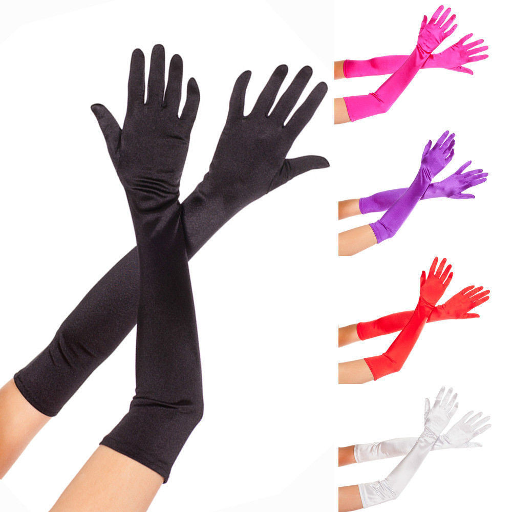 1 Pair Womens Party Fancy Dress Opera Prom Long Satin Stretch Gloves For Women