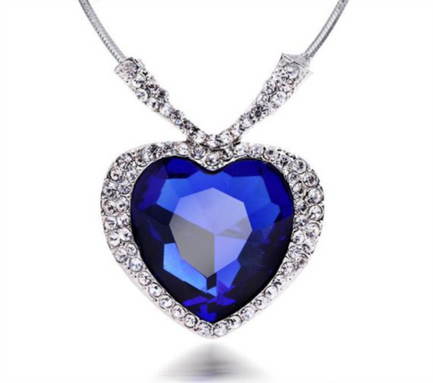 Gold Plated Austrian Crystal Blue Titanic Heart Of The Ocean Necklace