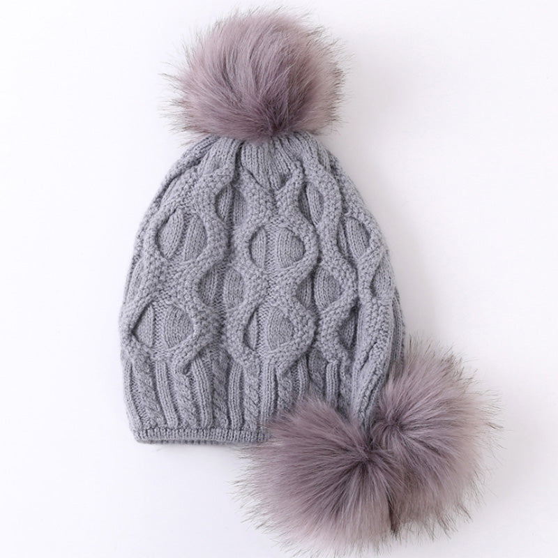 Winter Beanie Hats for Women Rabbit Fur Knitted Caps