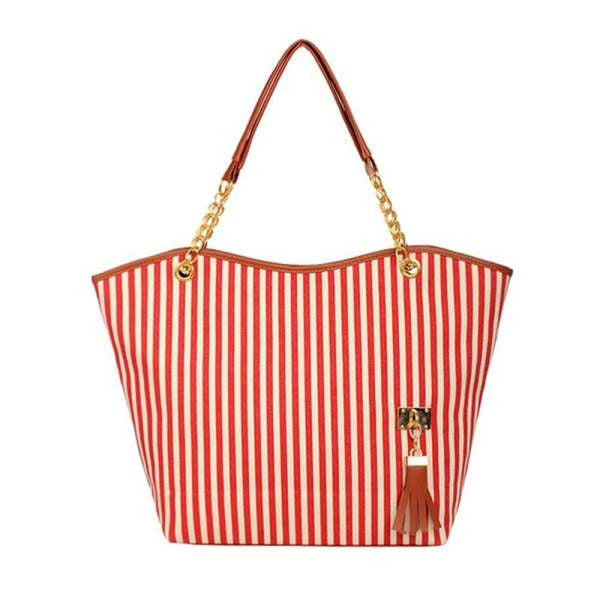 Striped Canvas Tote Handbag For Women